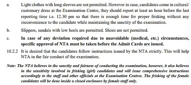 NEET 2024 Dress code for male and female